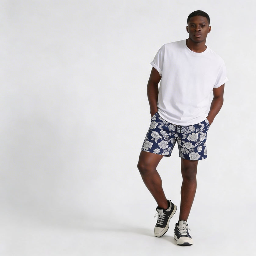 Men's Plus Size Floral Print Elastic Waist Casual Shorts
