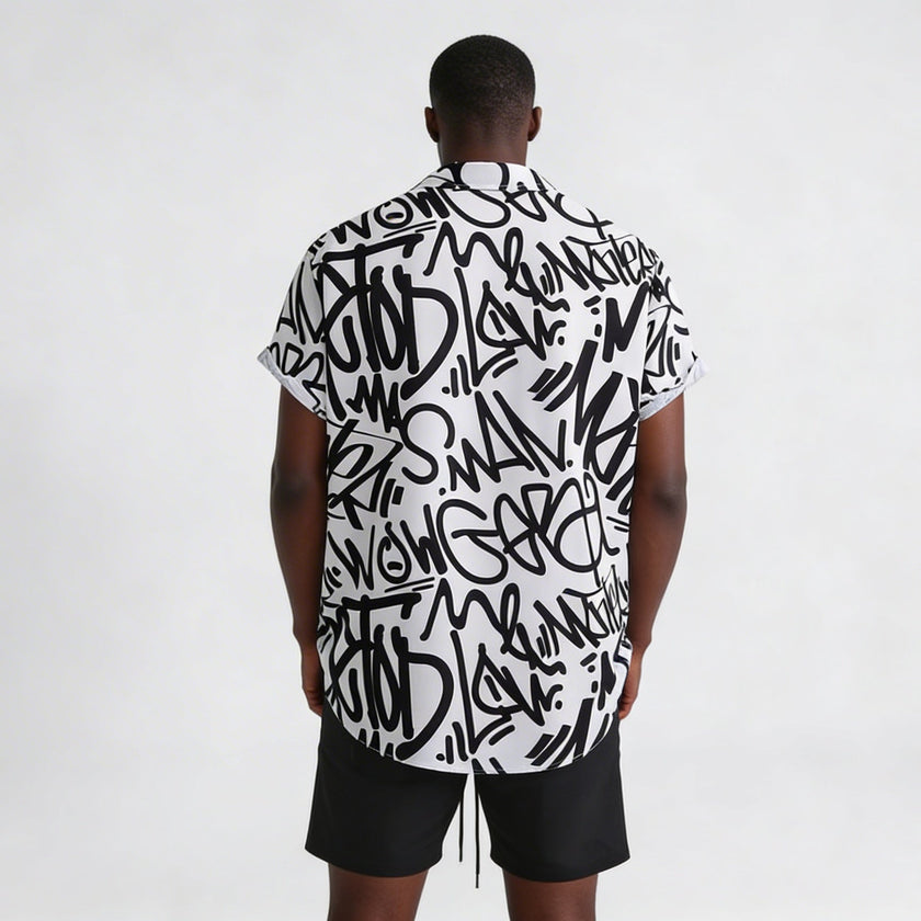 Men's Letter Print Shirt and Shots Set