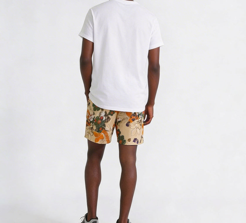 Men's Plus Size Floral Print Elastic Waist Casual Shorts