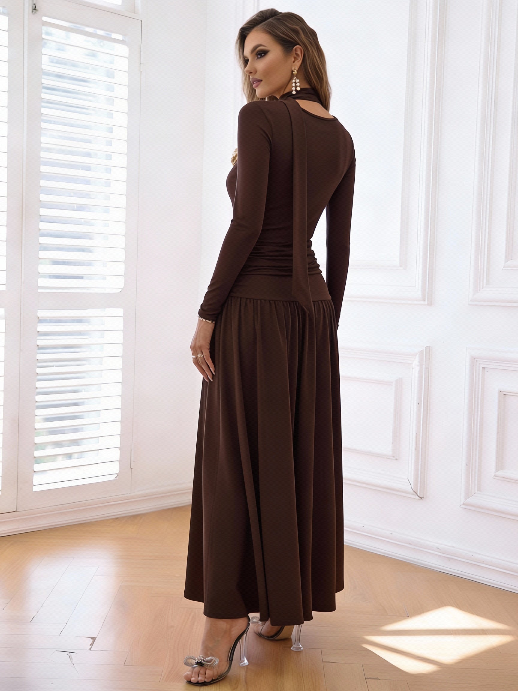 Long Sleeve A-Line Dress with Scarf